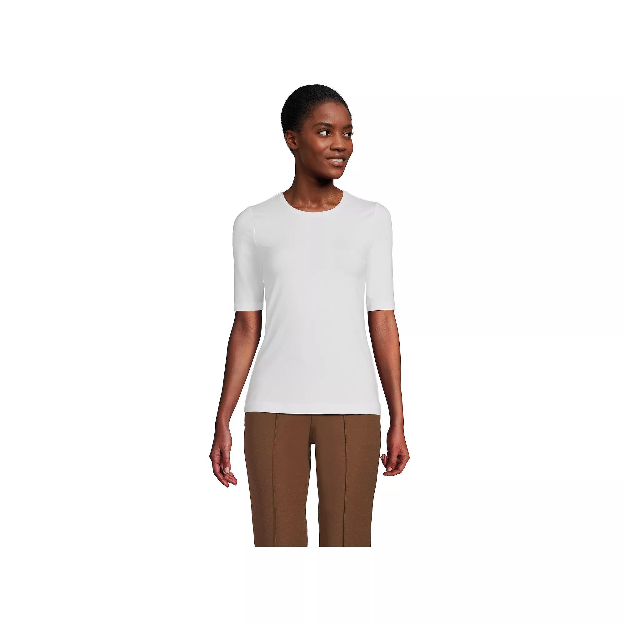 Petite Lands' End Lightweight Cotton Modal Elbow Sleeve Crew Neck Tee, Women's,  Product Image