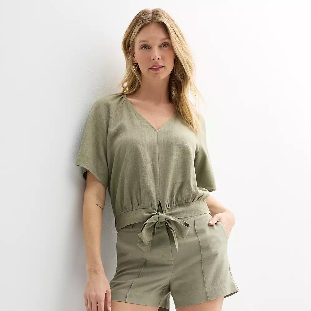 Women's Nine West Dolman Sleeve Tie-Front Top, Size: Large, Laughlin Green Product Image