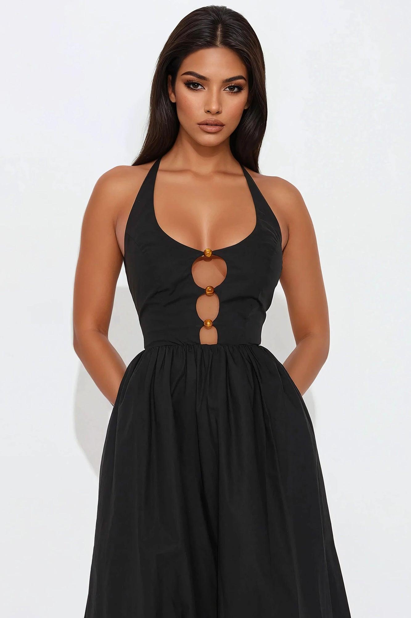 Melinda Poplin Midi Dress - Black Product Image