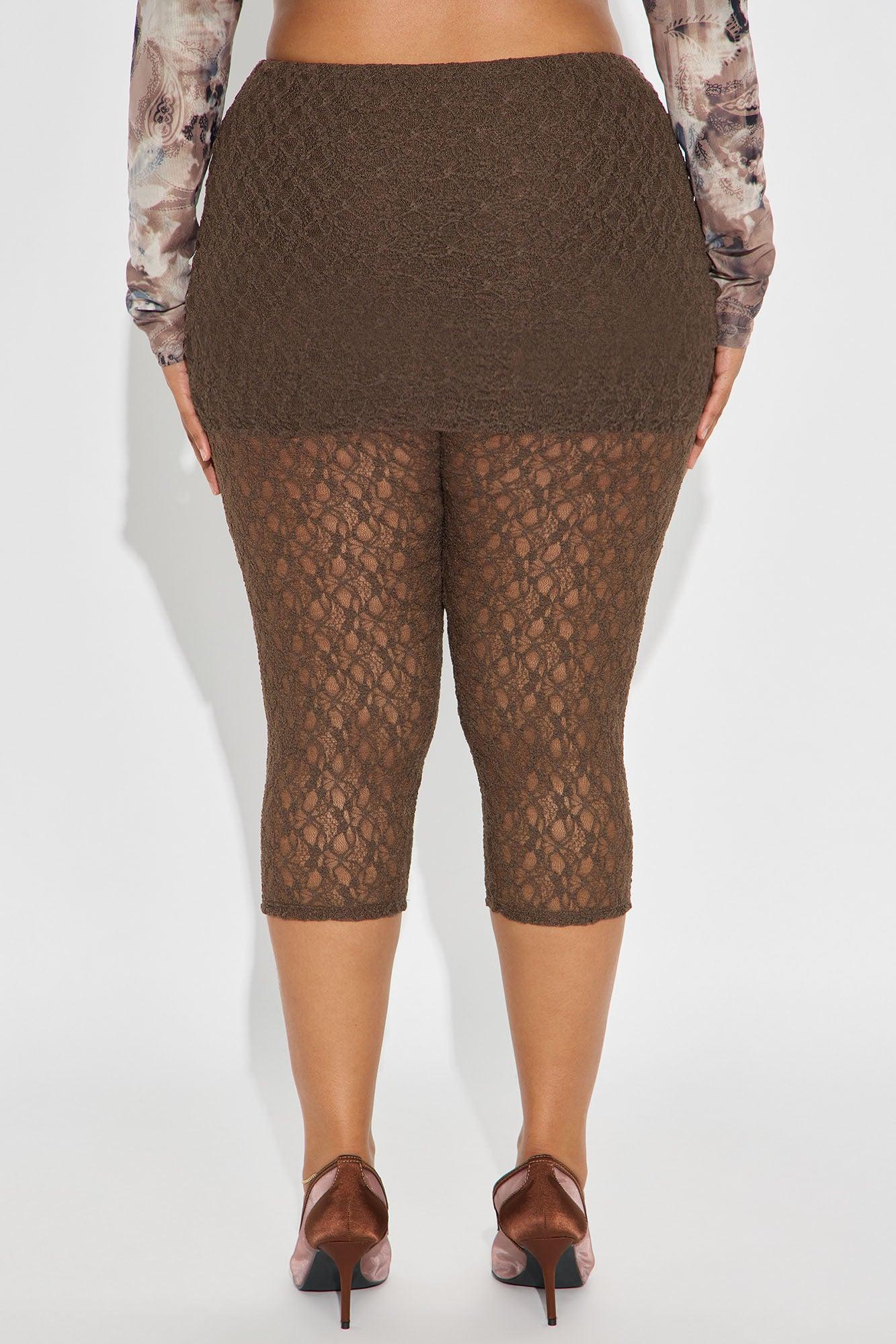 Raylene Mid Rise Lace Capri Legging - Chocolate Product Image