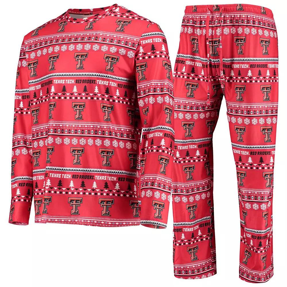 Men's Concepts Sport Red Texas Tech Red Raiders Ugly Sweater Long Sleeve T-Shirt and Pants Sleep Set,  Product Image