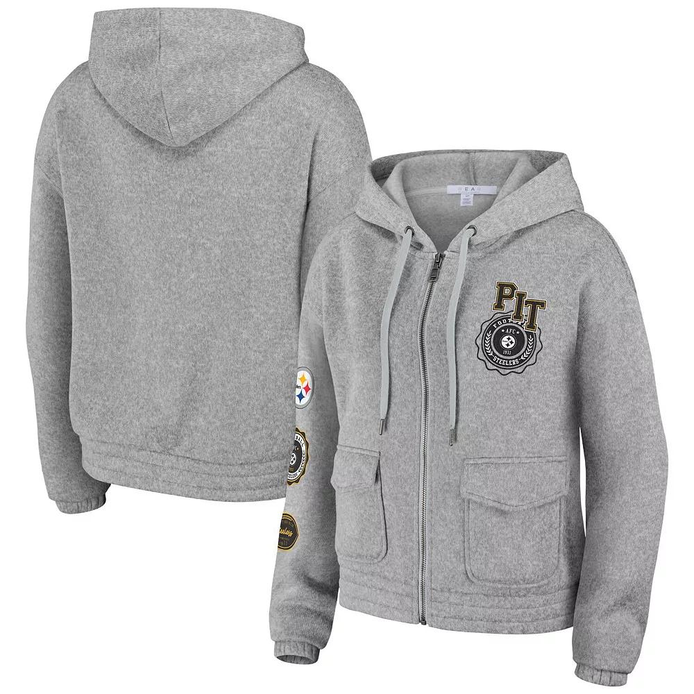 Women's WEAR by Erin Andrews Heather Gray Pittsburgh Steelers Full-Zip Hoodie,  Product Image