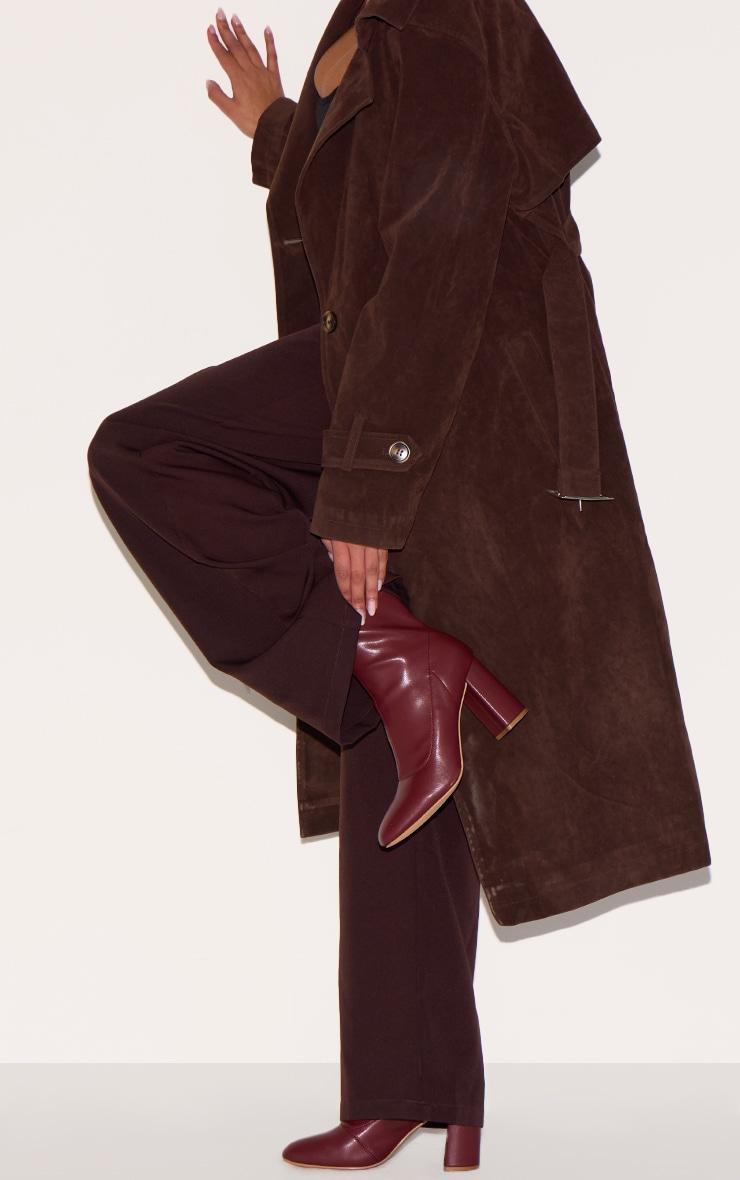 Burgundy Pu Round Toe Heeled Ankle Sock Boots Product Image