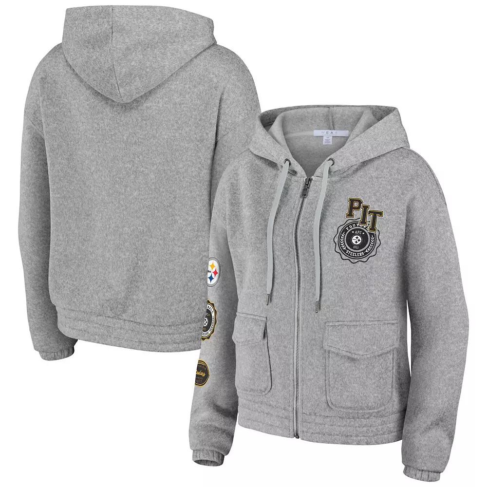 Women's WEAR by Erin Andrews Heather Gray Pittsburgh Steelers Full-Zip Hoodie,  Product Image