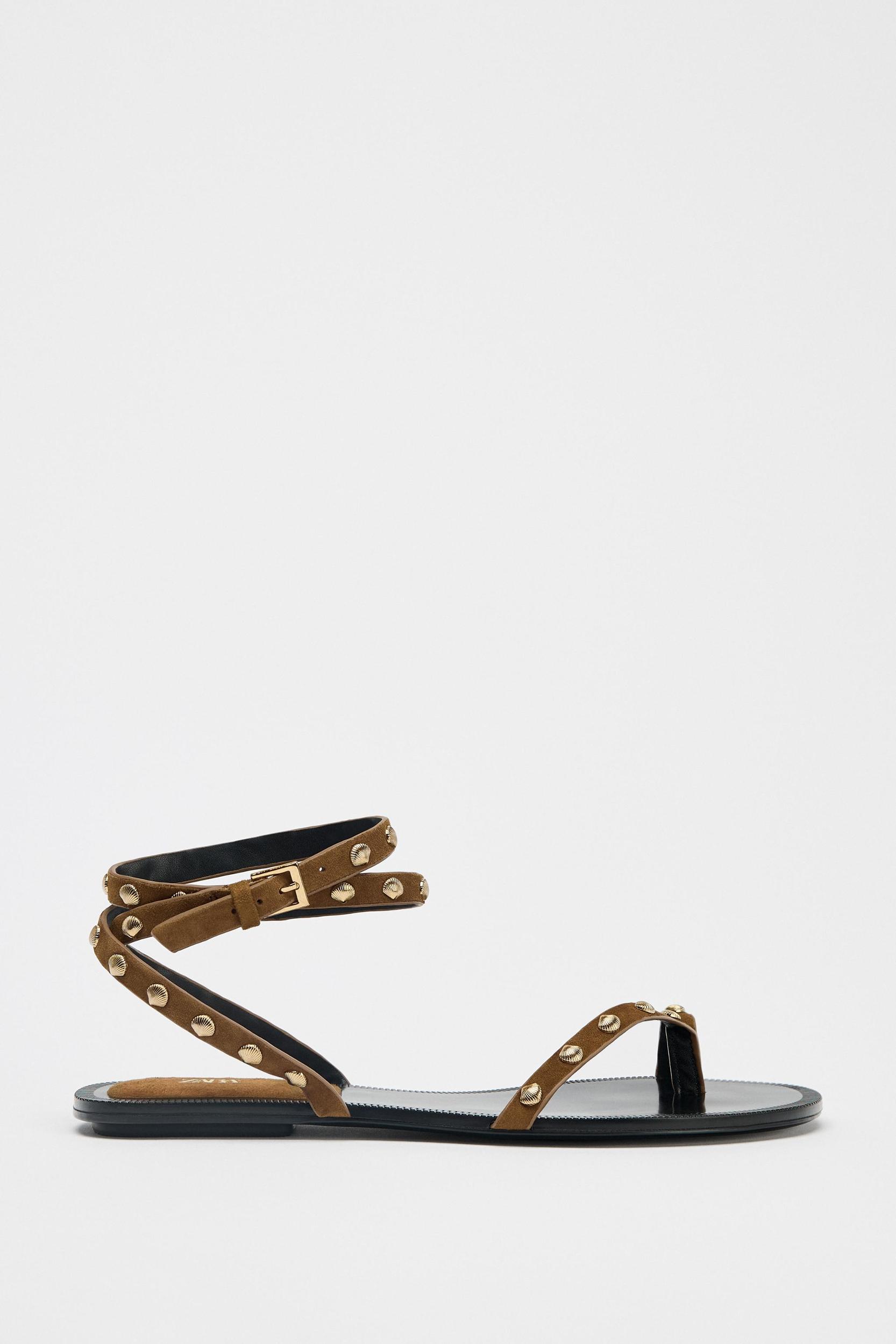 LEATHER STUDDED STRAP SANDALS Product Image