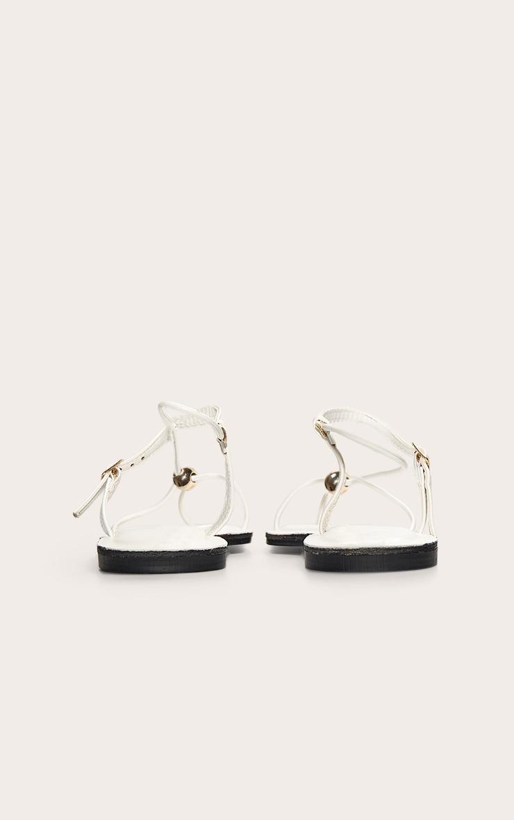 White Pu Square Toe Thong Gold Trim Flat Sandals Product Image