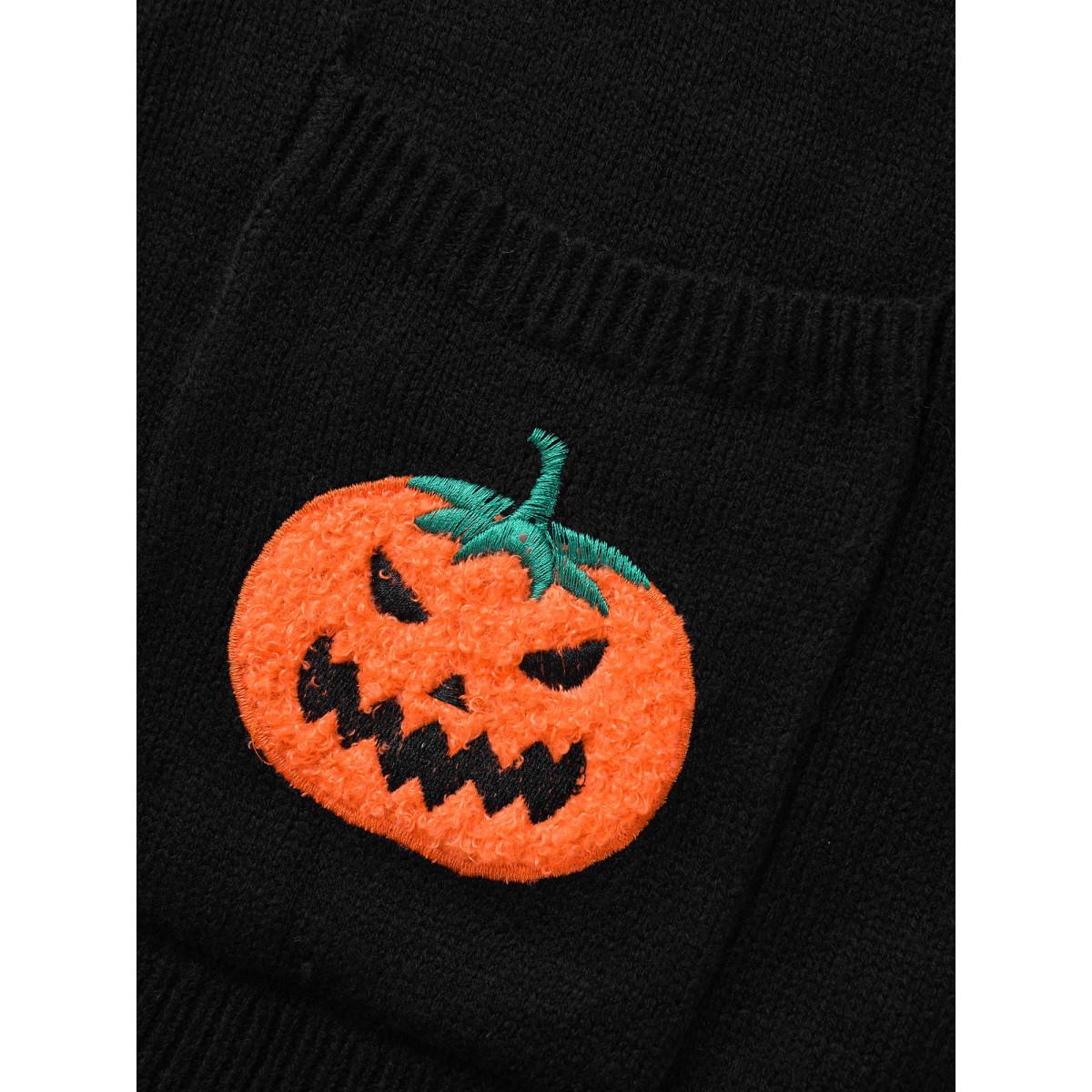 Plus Size Pumpkin Ghost Embroidery Open Cardigan Black Women Playful Loose Long Sleeve Casual Cardigans BloomChic 14-16/1X Product Image