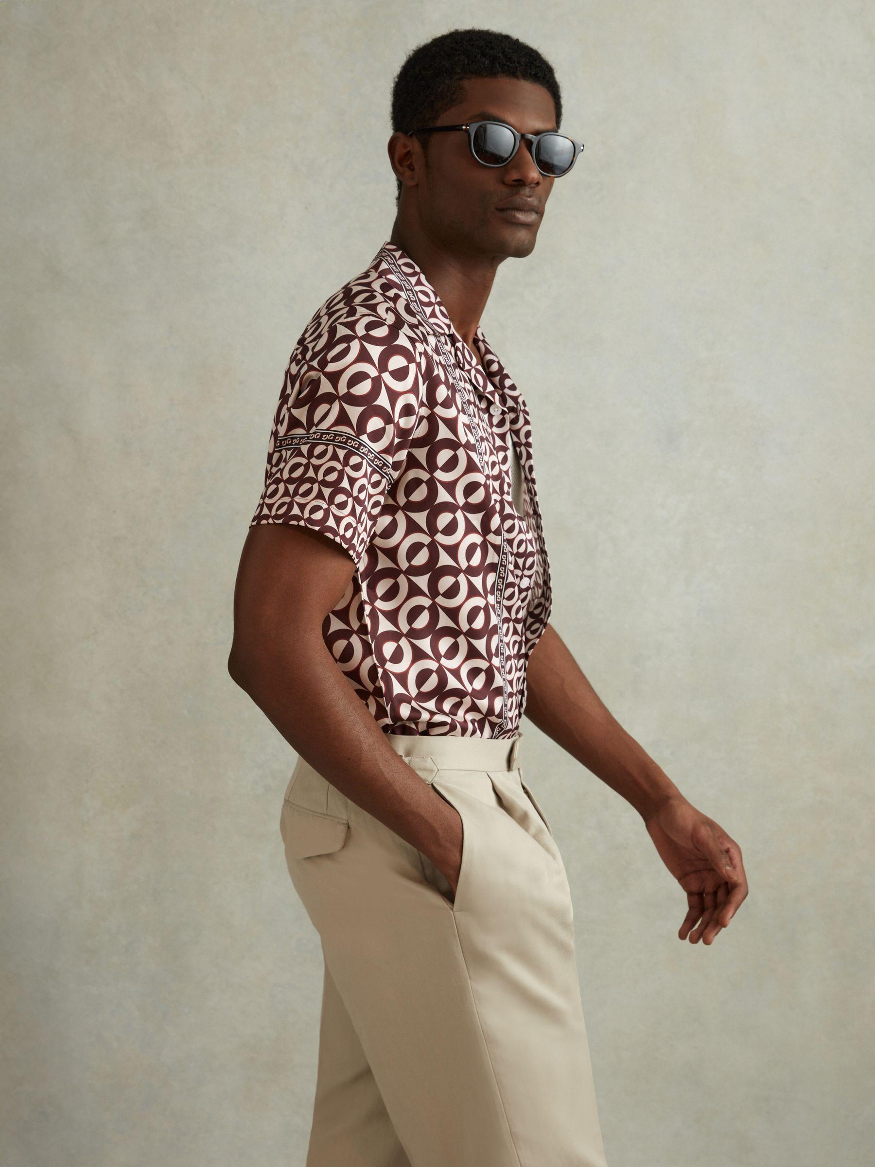 Geometric Print Cuban Collar Shirt in Tobacco Product Image