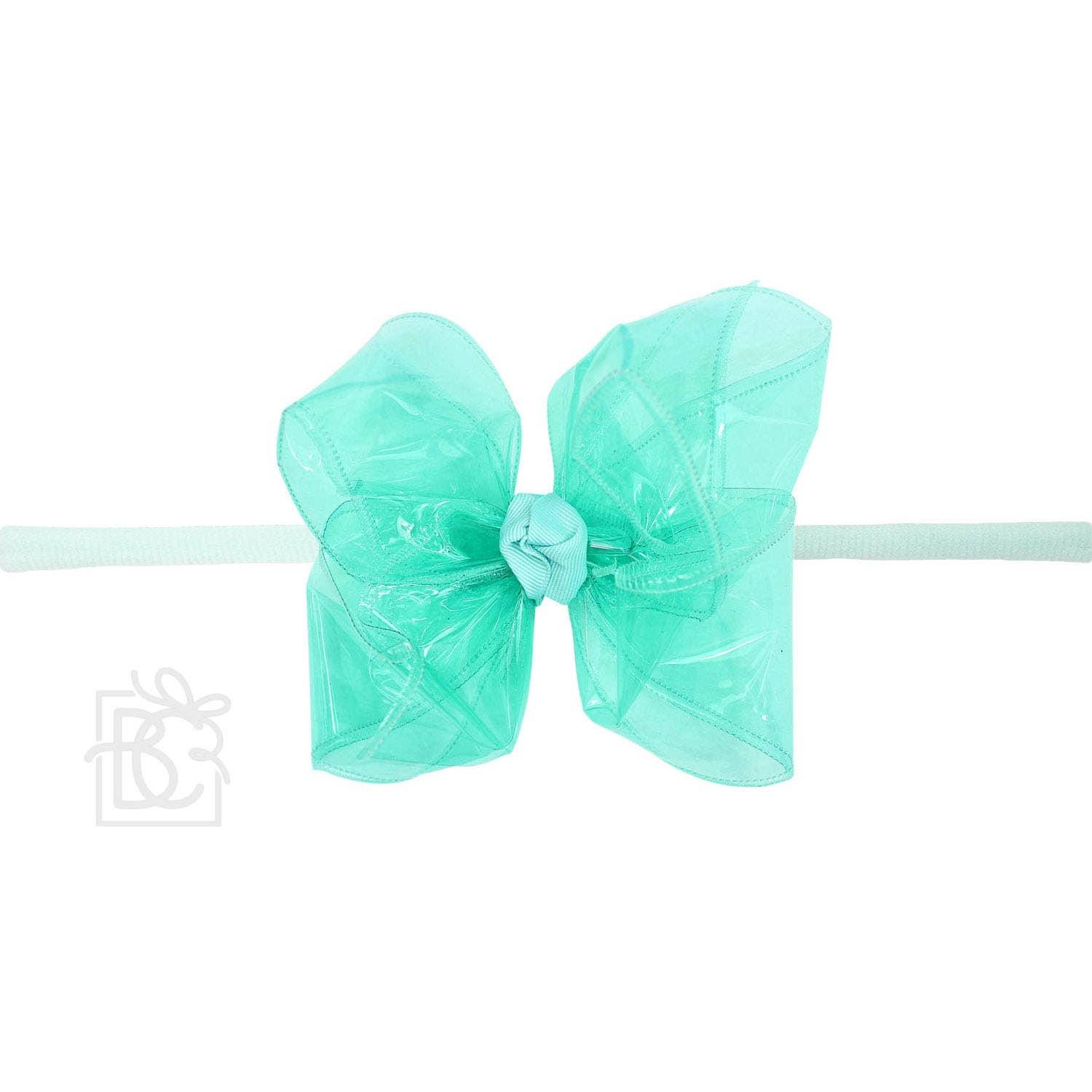 1/4" PANTYHOSE HEADBAND W/WATERPROOF BOW: 5.5" Huge - 2.5" Ribbon / AQUA Product Image