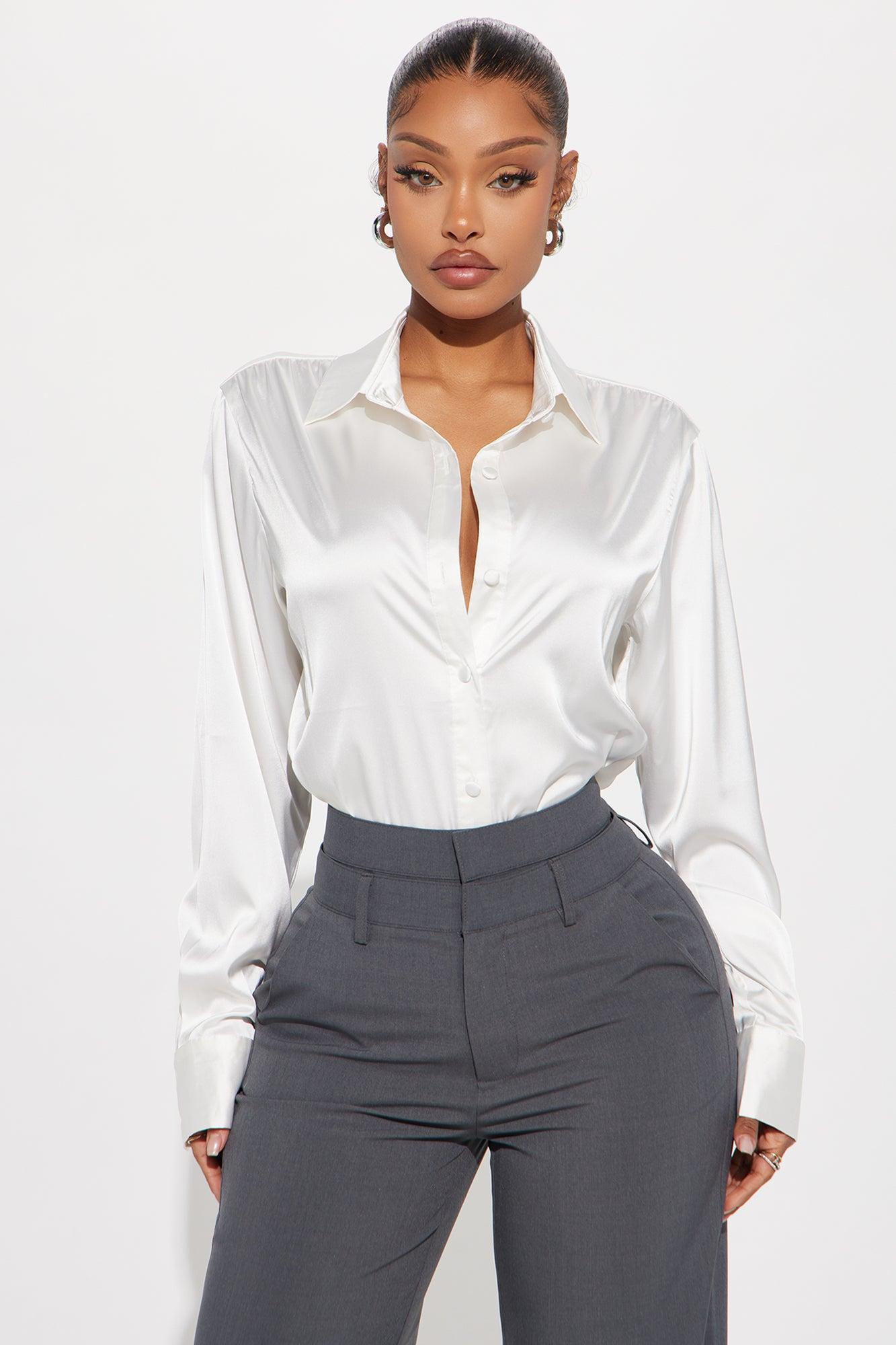 Another Workday Satin Shirt - Ivory Product Image