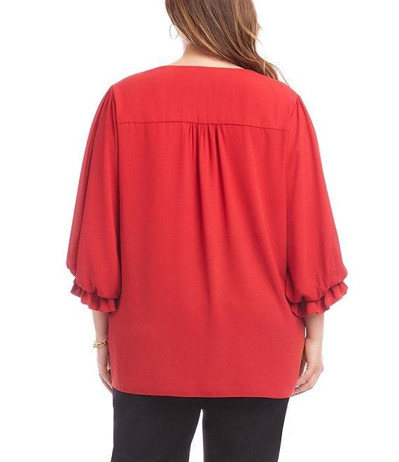 Karen Kane Plus Size V-Neck 3/4 Lantern Sleeves Asymmetric Layered Hem Top Product Image