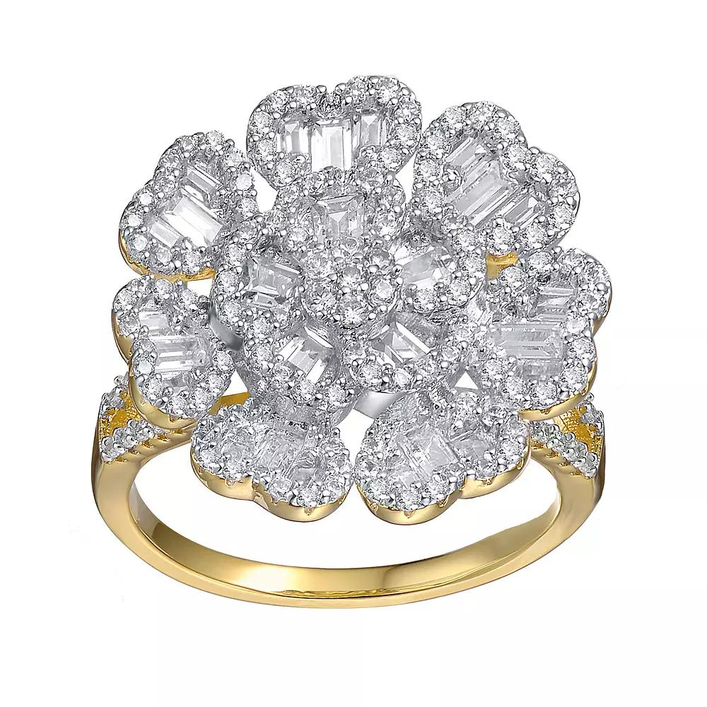 14k Gold Over Silver Cubic Zirconia & Diamond Accent Cluster Heart Petal Flower Ring, Womens Gold Tone Product Image
