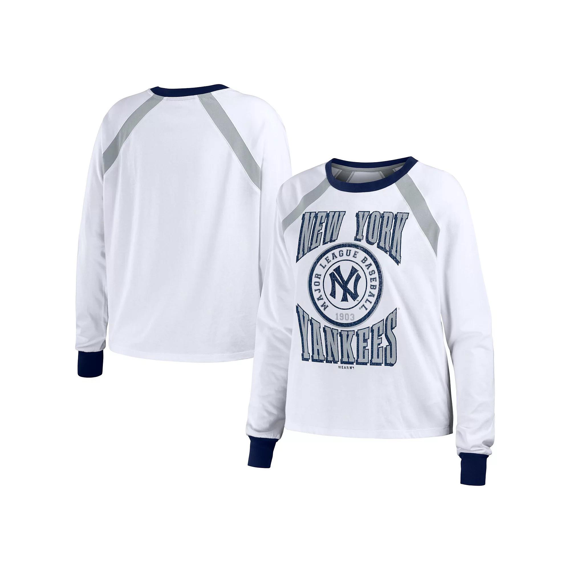 Women's WEAR by Erin Andrews White New York Yankees Raglan Long Sleeve T-Shirt,  Product Image