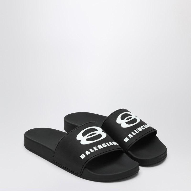 BALENCIAGA Rubber Slide Sandals For The Pool Men In Black White Product Image