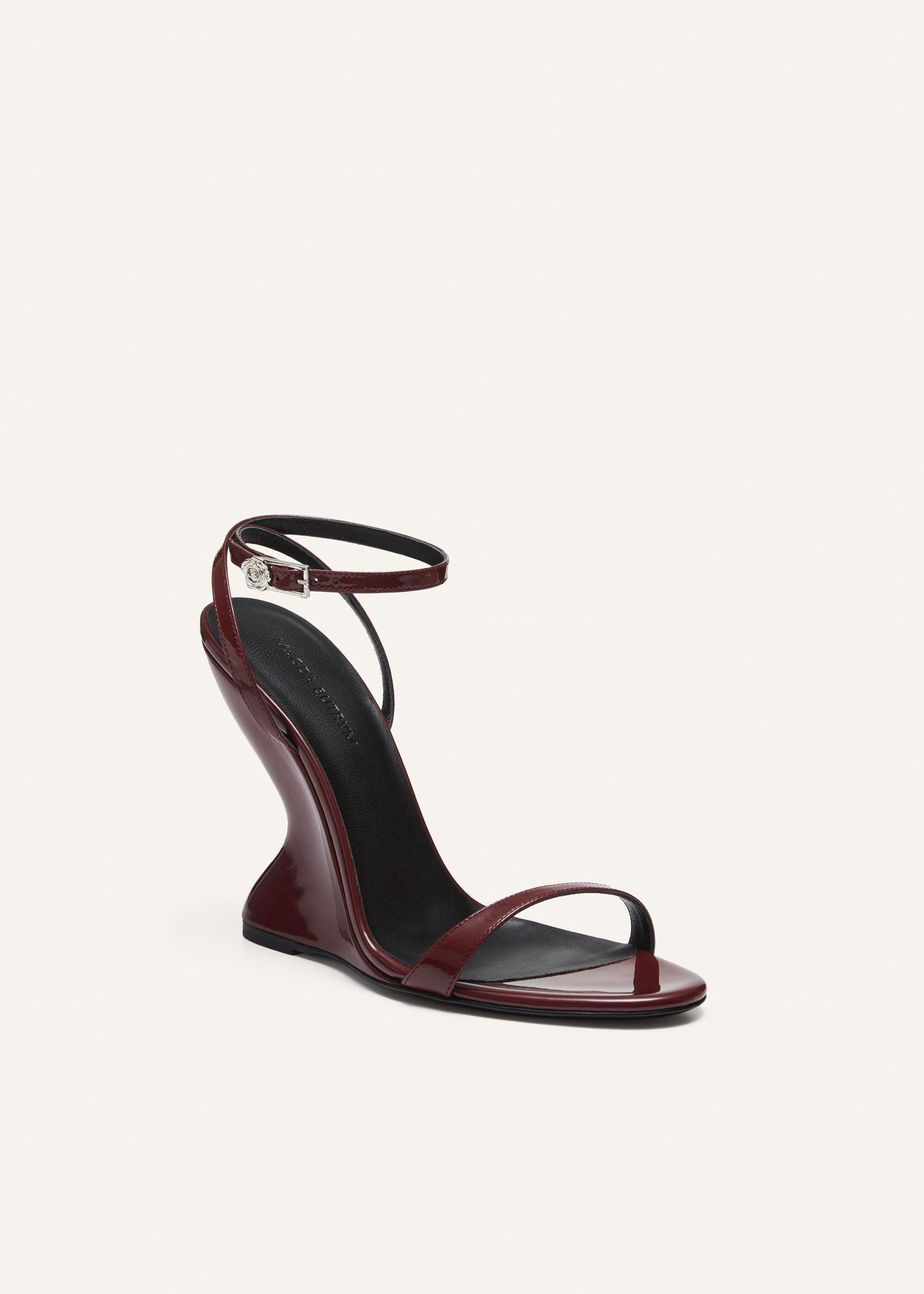 Inverted wedge strappy sandals in burgundy patent leather Product Image