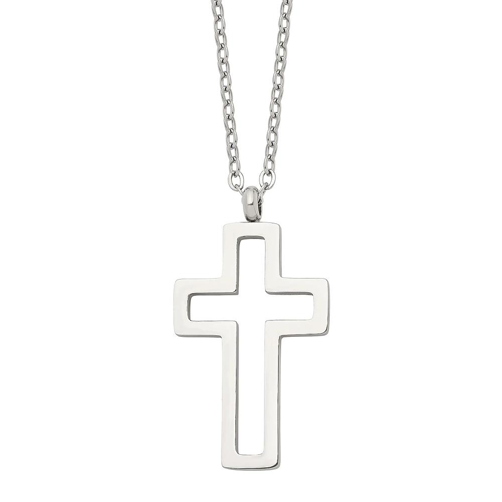 Men's Stainless Steel Openwork Cross Pendant Necklace Product Image