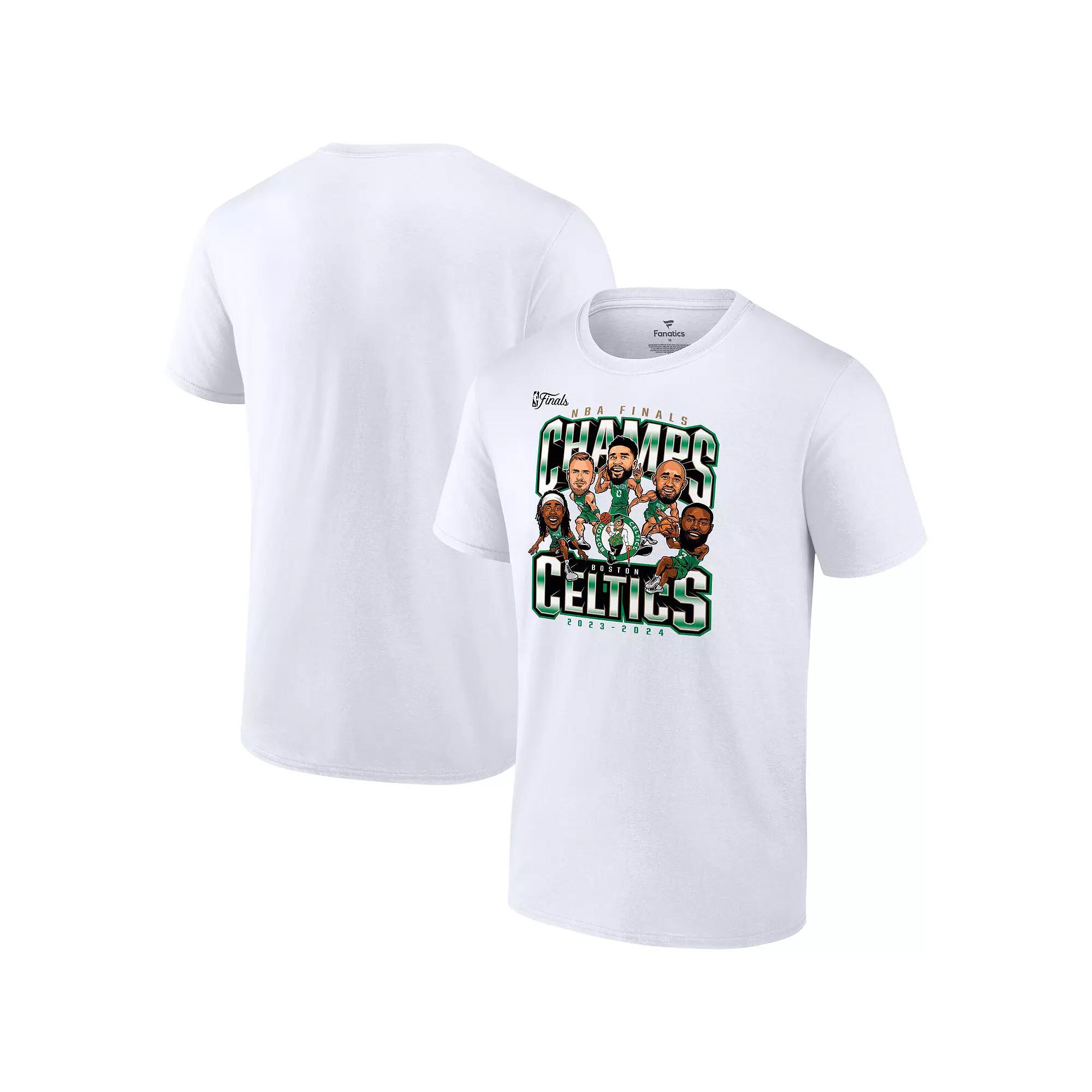 Men's Fanatics White Boston Celtics 2024 NBA Finals Champions Pull Up Jumper Caricature T-Shirt, Size: Large Product Image