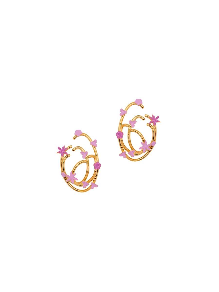 Womens 24K-Gold-Plated & Enamel Flowers Earrings Product Image