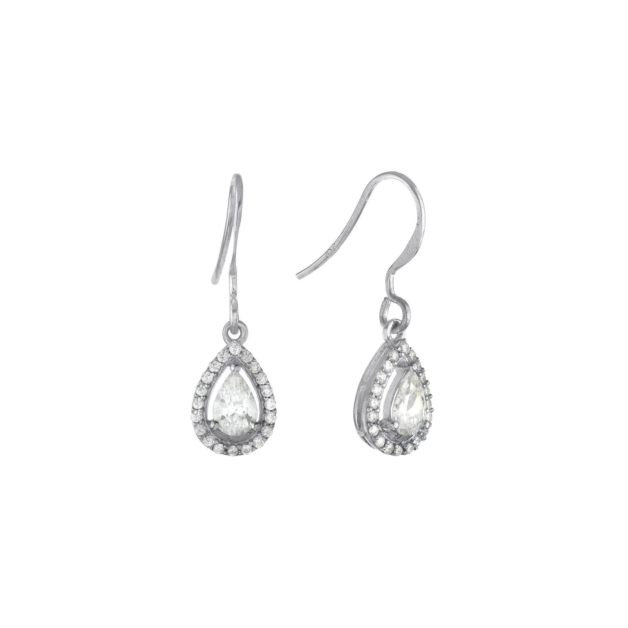 Main and Sterling Cubic Zirconia Teardrop Halo Earrings, Women's Product Image