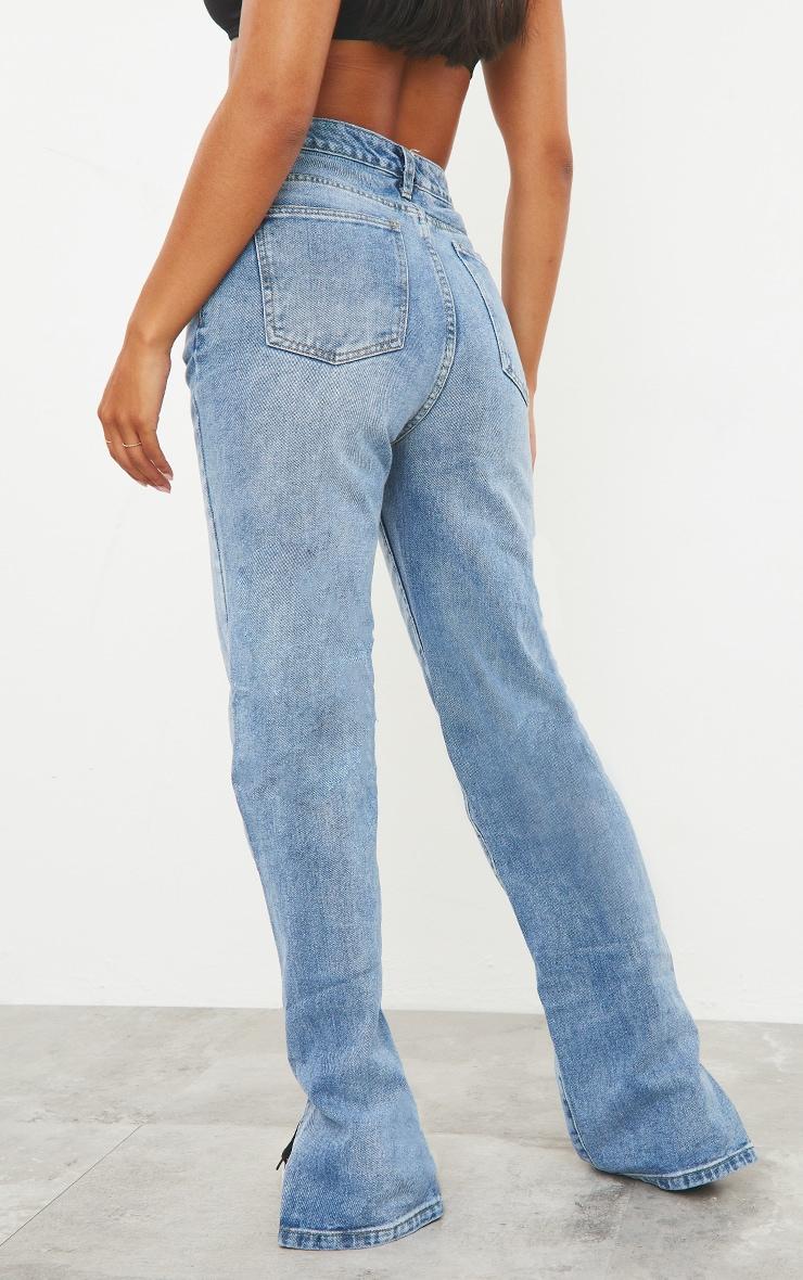 Mid Blue Wash Split Hem Straight Leg Jeans Product Image