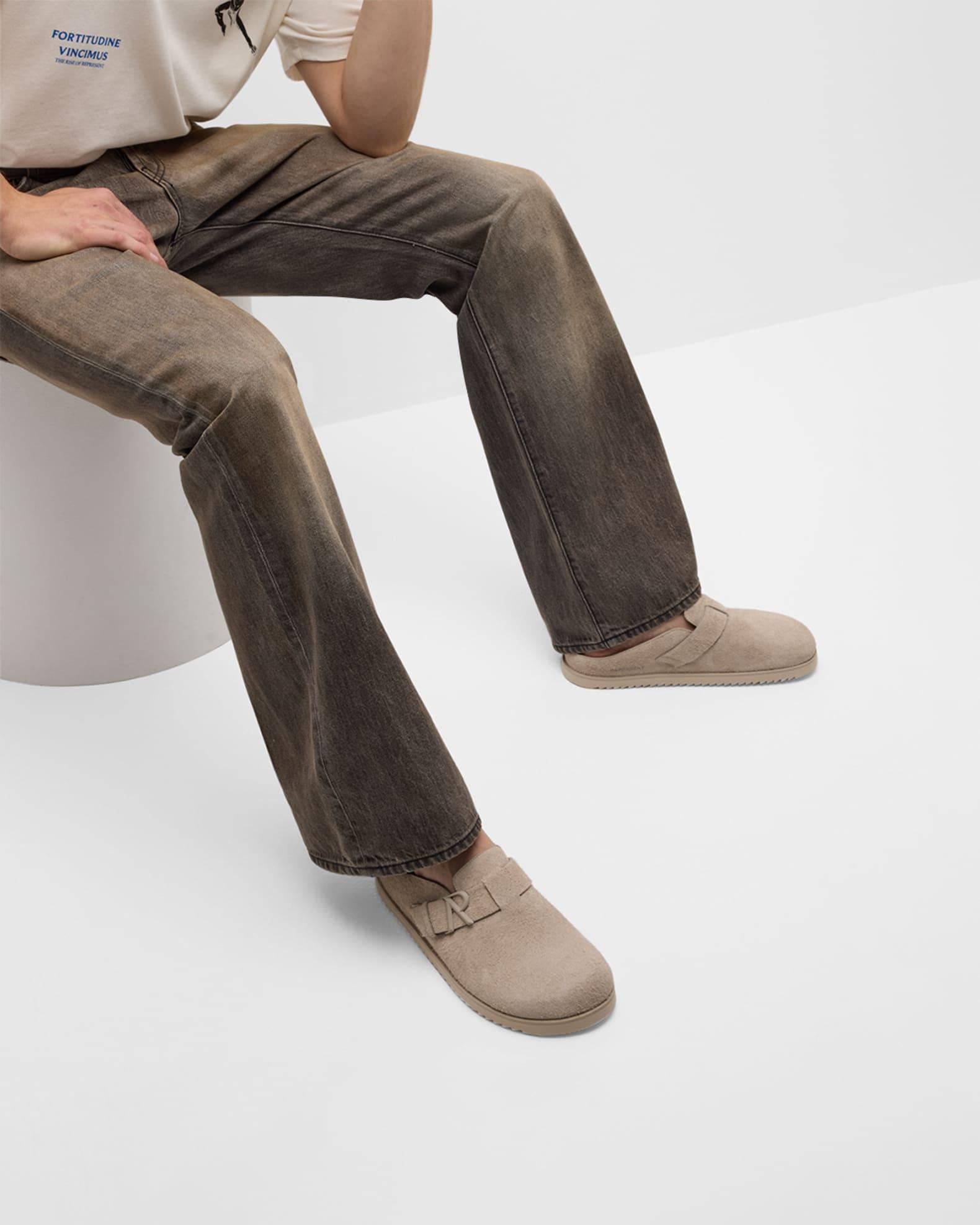 Men's Initial Buckle Suede Mules Product Image