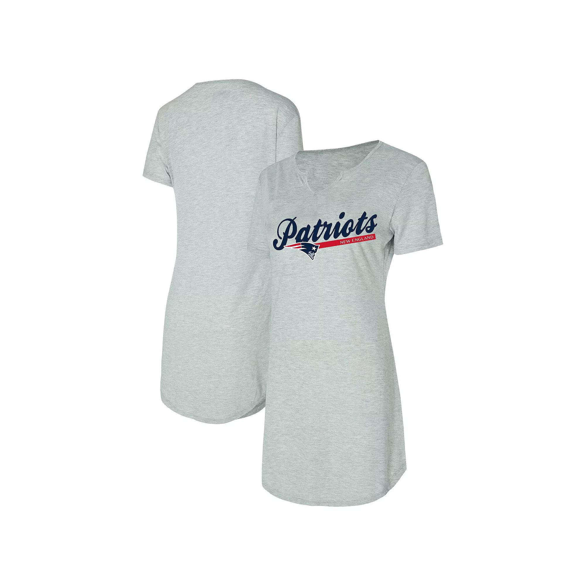 Women's Concepts Sport Gray New England Patriots Petition Knit Notch Neck Nightshirt,  Product Image