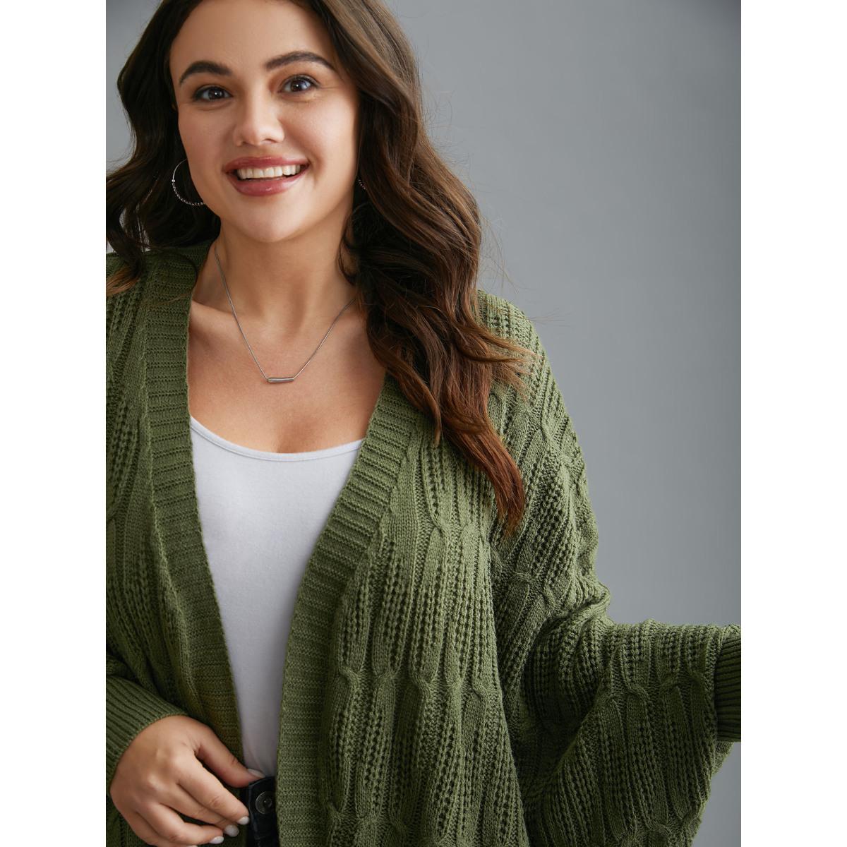 Plus Size Curved Open-Front Dolman Sleeve Knit Cardigan Moss Women Casual Loose Long Sleeve Everyday Cardigans BloomChic 14-16/1X Product Image
