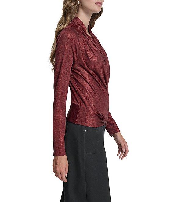 DKNY by Donna Karan Heather Foil Cowl Neck Long Sleeve Top Product Image