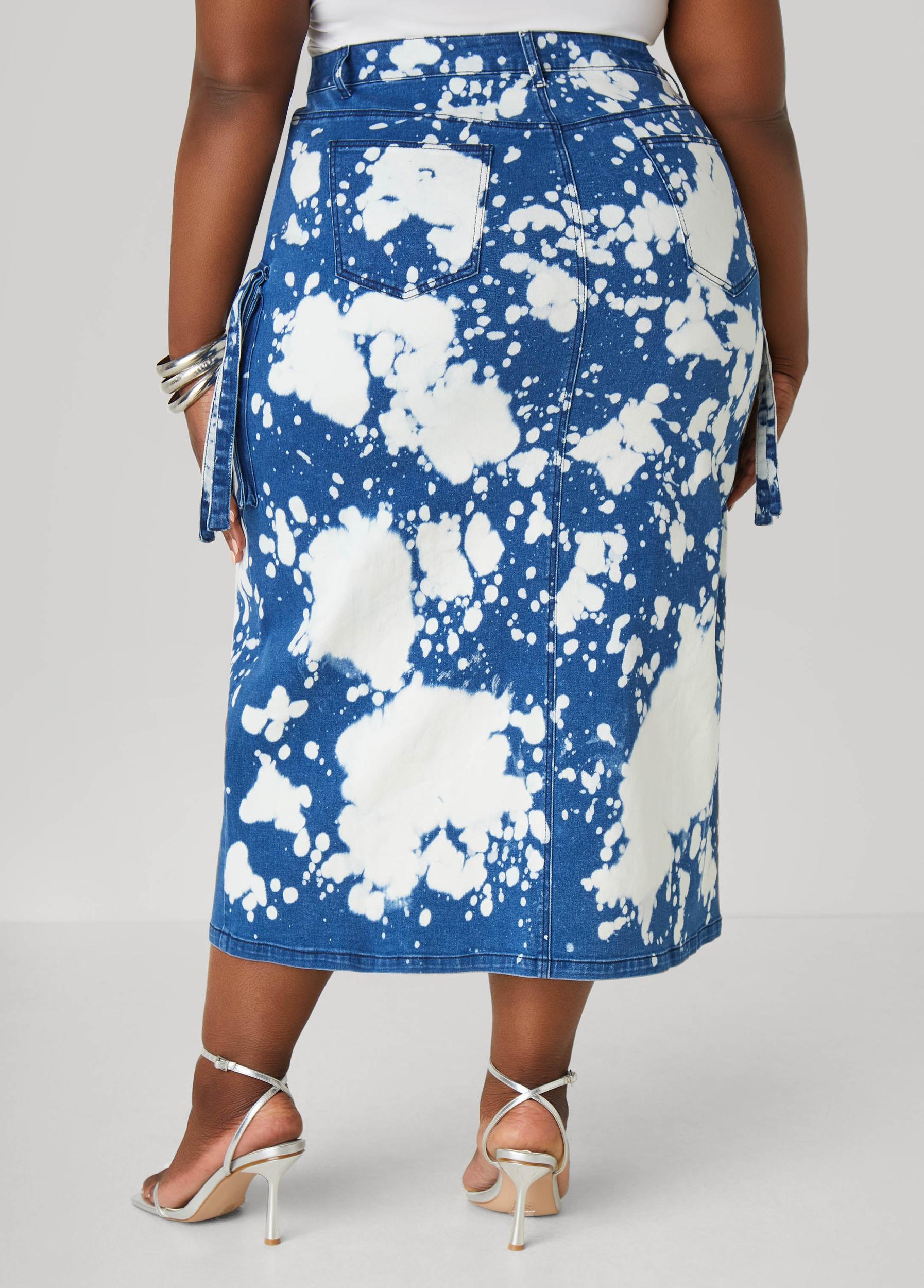 Bleached Denim Maxi Cargo Skirt Product Image