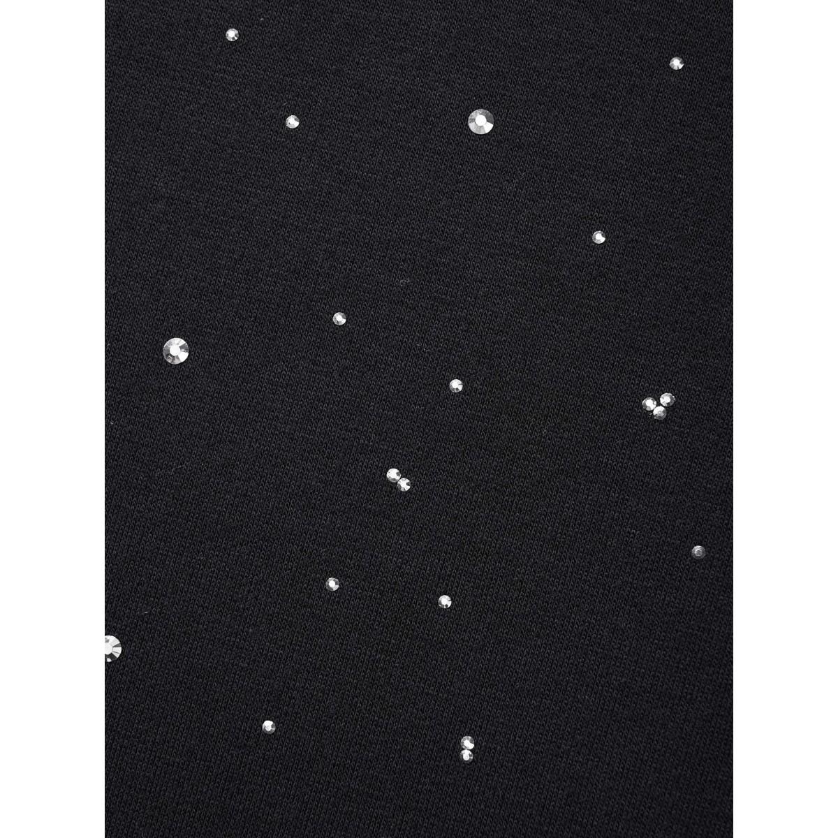 Plus Size Crew Neck Rhinestone Slightly Stretchy Sweatshirt Women Black Casual Rhinestone detailing Round Neck Everyday Sweatshirts BloomChic 12/L Product Image