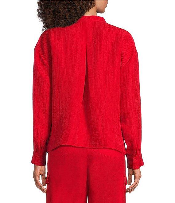 Eileen Fisher Silk Organic Linen Mandarin Collar Long Sleeve Boxy Top Product Image