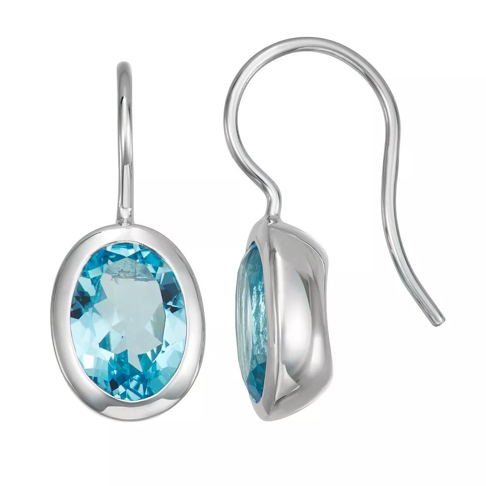 Sterling Silver Oval Blue Topaz Drop Earrings, Women's, Silver Tone Product Image