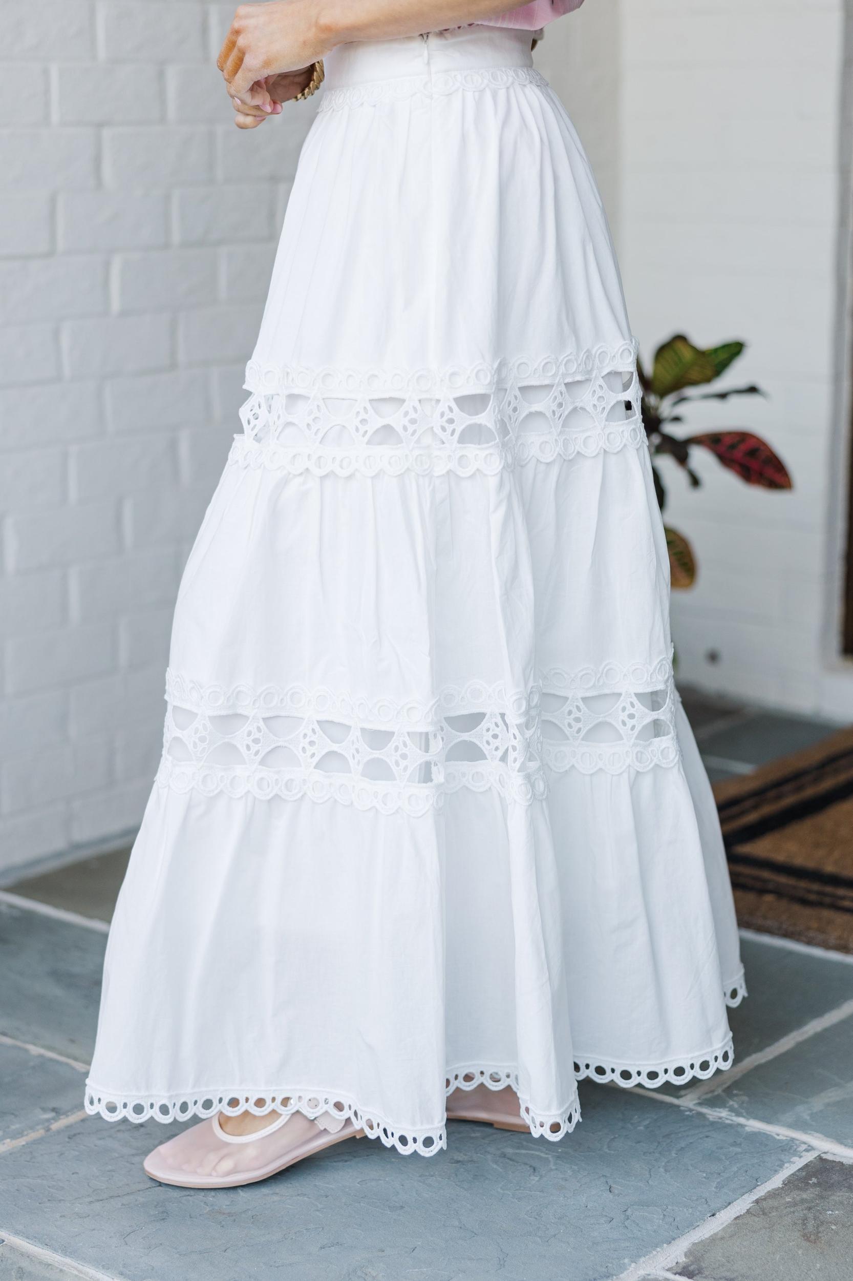 Keep It Classic White Crochet Maxi Skirt Female Product Image
