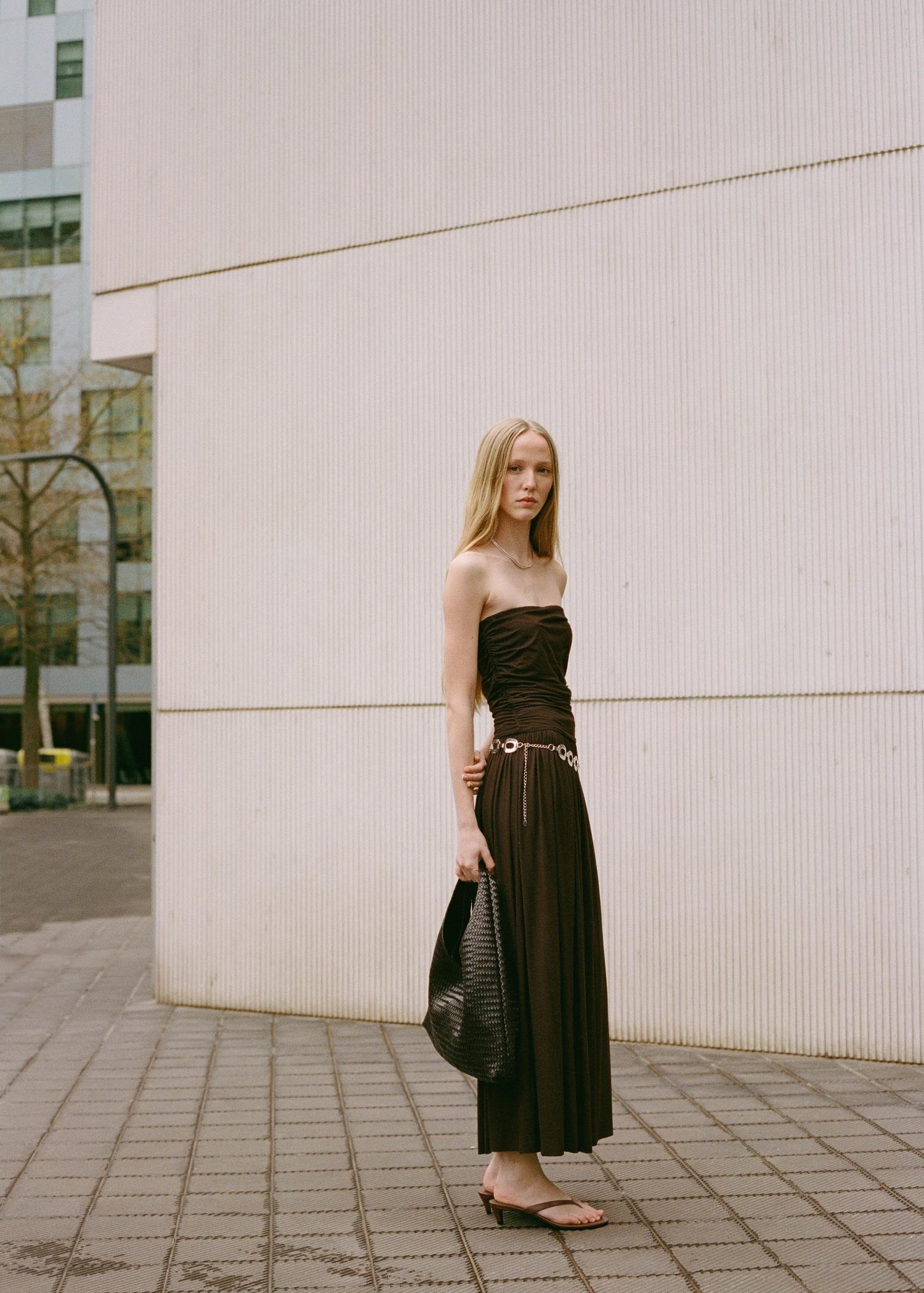 Combined strapless dress - Women | MANGO USA Product Image