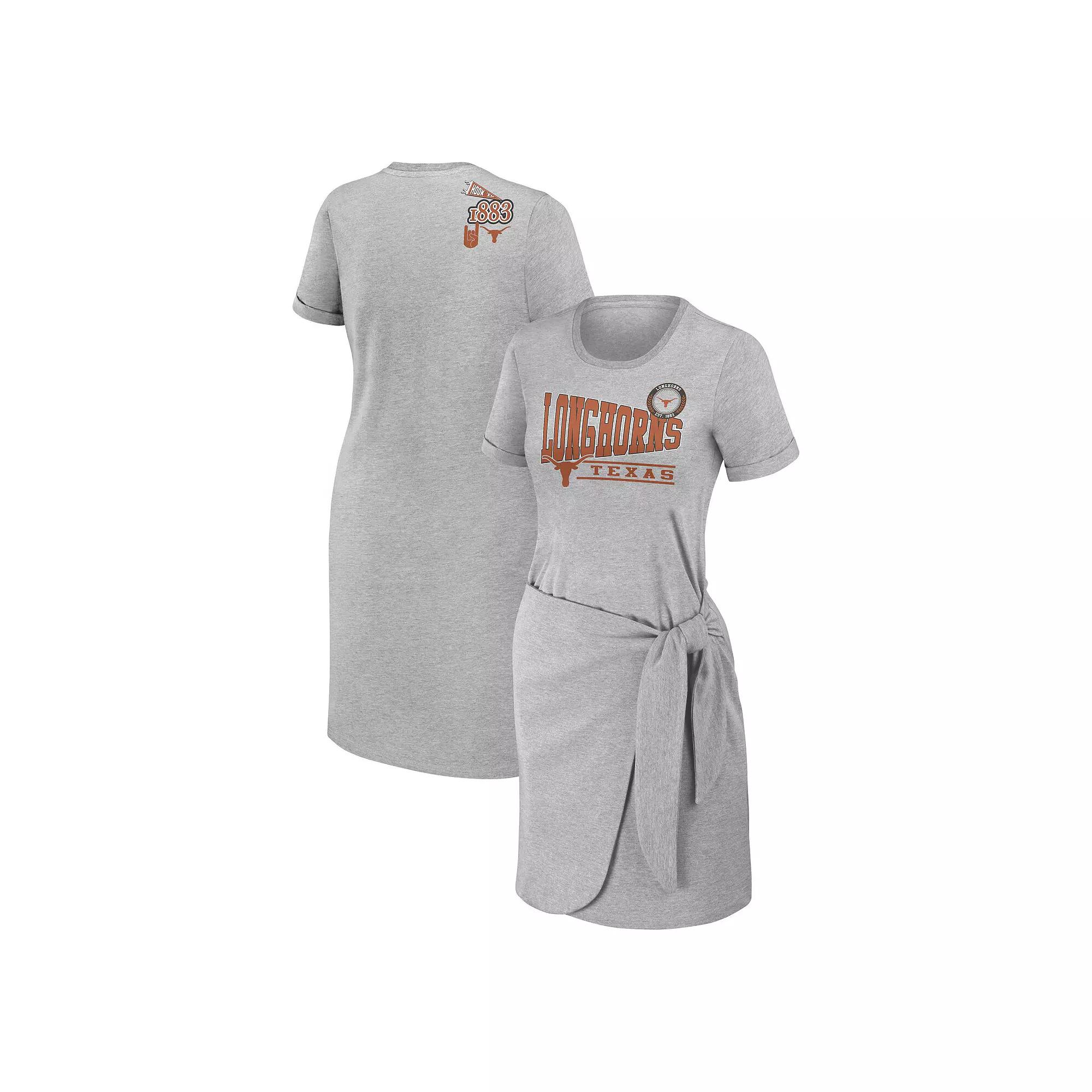 Women's WEAR by Erin Andrews Heather Gray Texas Longhorns Knotted T-Shirt Dress,  Product Image