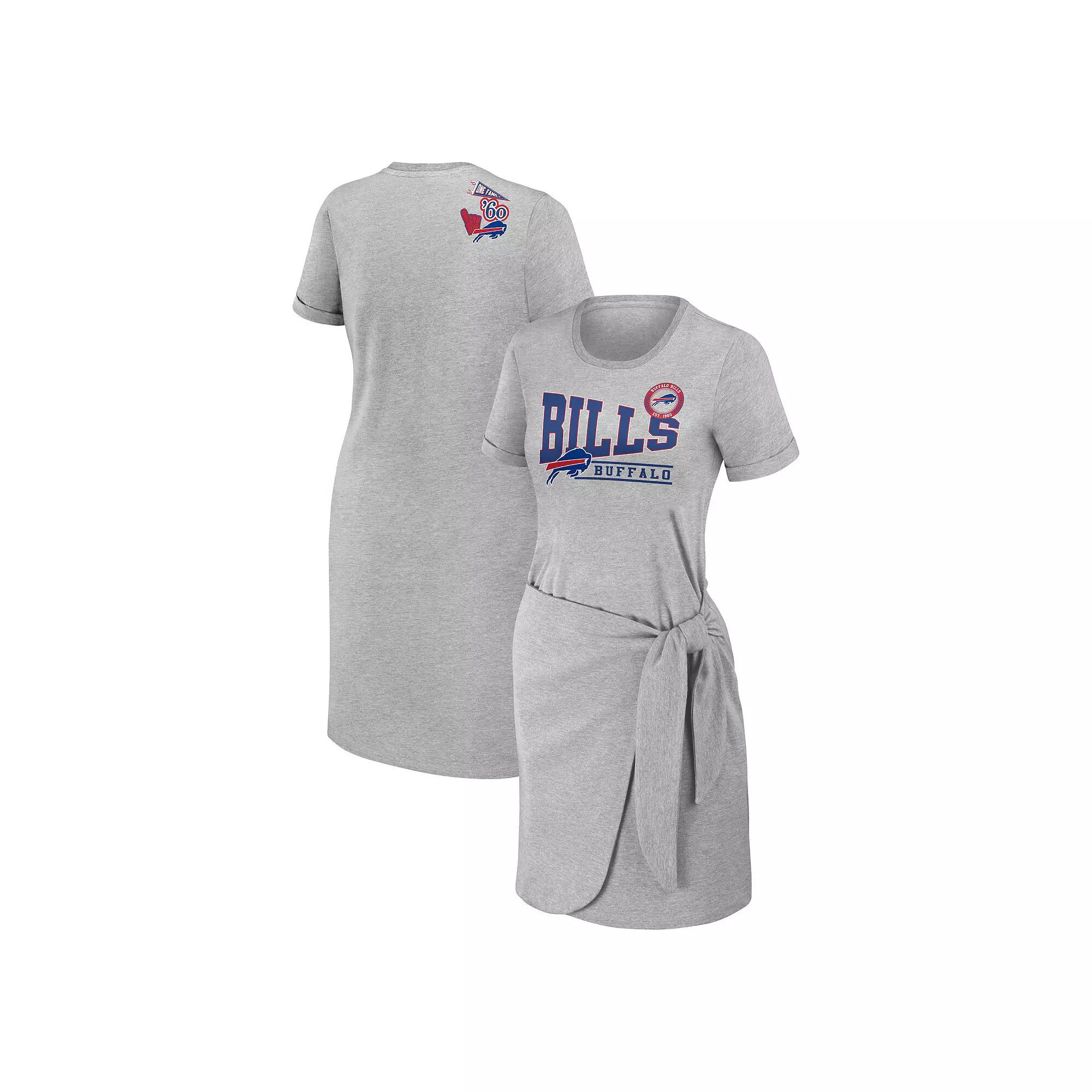 Women's WEAR by Erin Andrews Heather Gray Buffalo Bills Knotted T-Shirt Dress, Size: 2XL, Grey Product Image