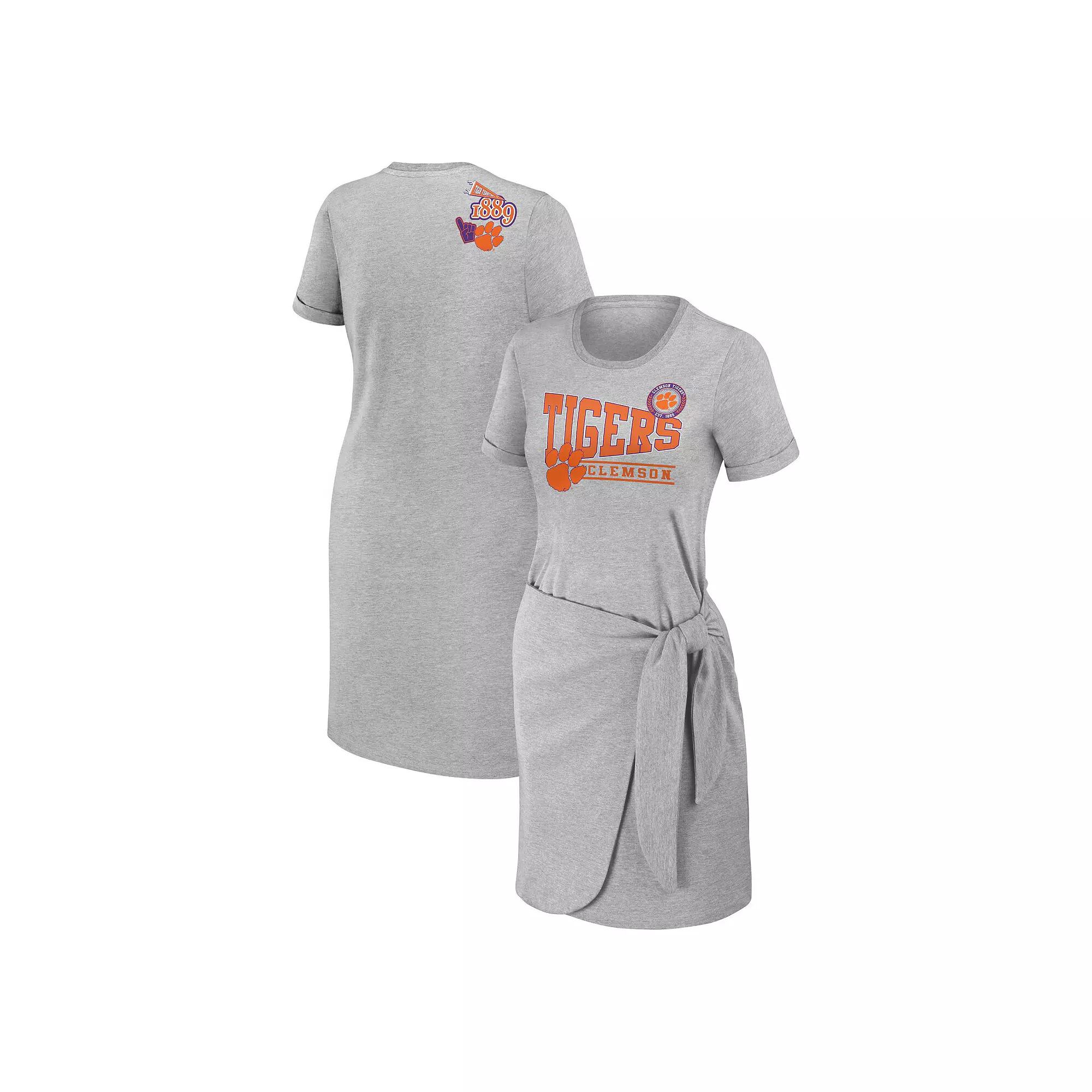 Women's WEAR by Erin Andrews Heather Gray Clemson Tigers Knotted T-Shirt Dress,  Product Image