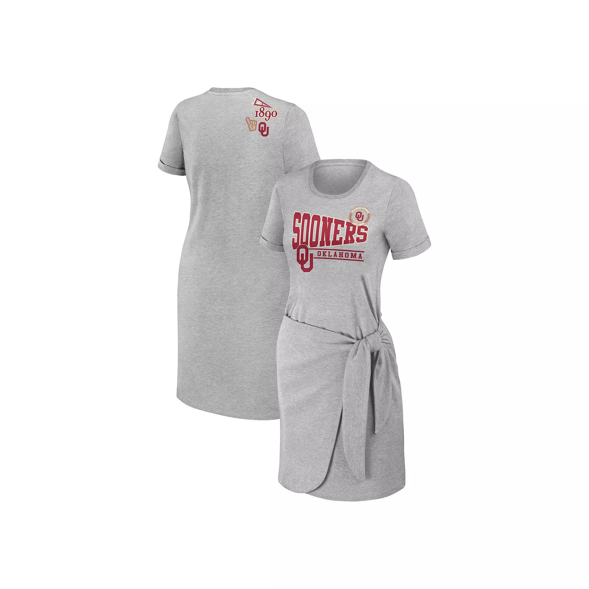 Women's WEAR by Erin Andrews Heather Gray Oklahoma Sooners Knotted T-Shirt Dress, Size: Small, Grey Product Image