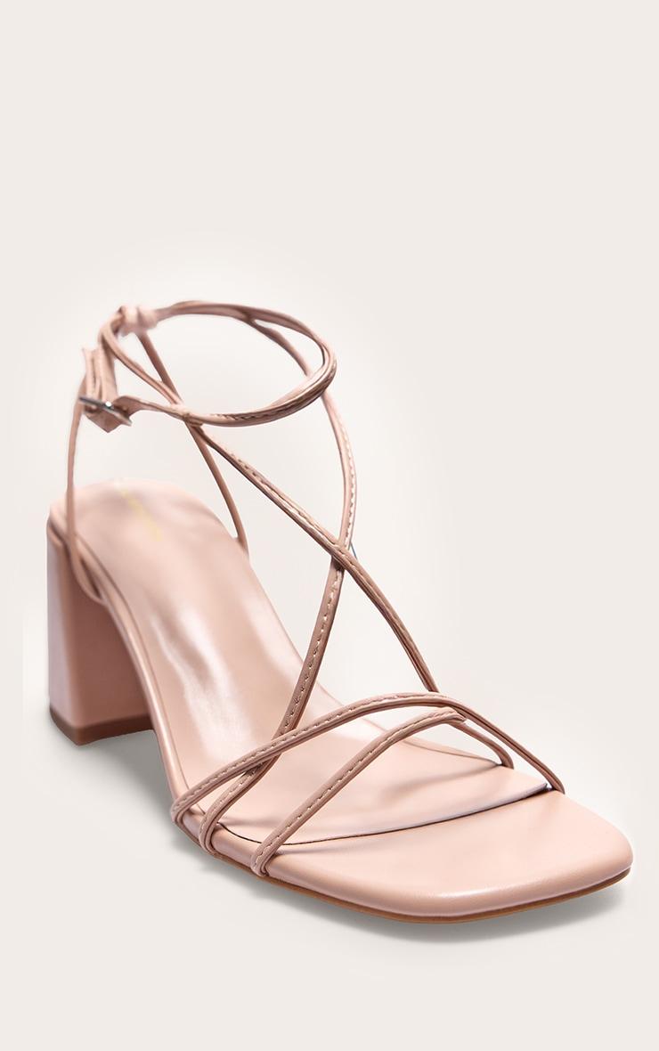 Nude Pu Round Toe Strappy Mid Block Heeled Sandals Product Image