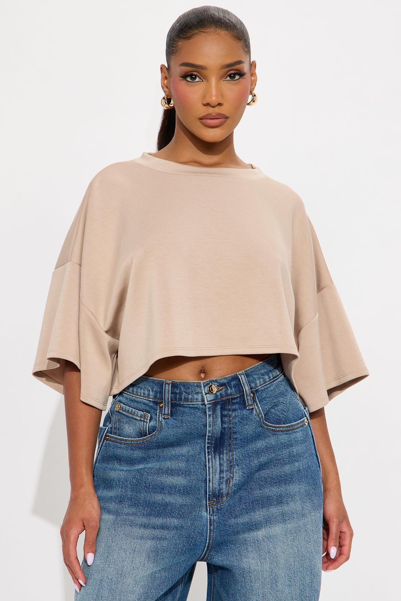 Avery Boxy Cropped Short Sleeve Tee - Taupe Female Product Image