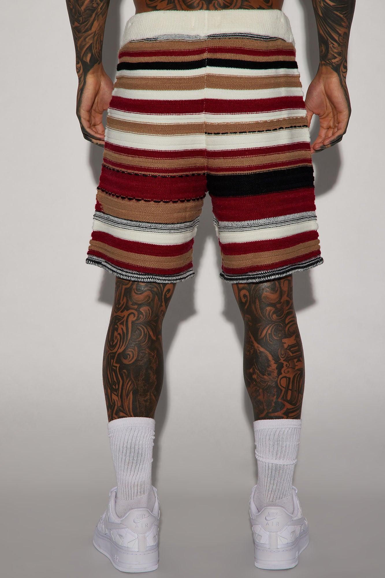 Striped Sweater Knit Shorts - Red/combo Product Image