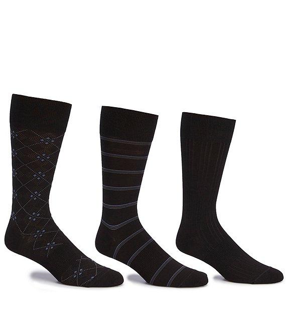 Gold Label Roundtree & Yorke Assorted Argyle-Solid-Stripe Crew Socks 3-Pack Product Image