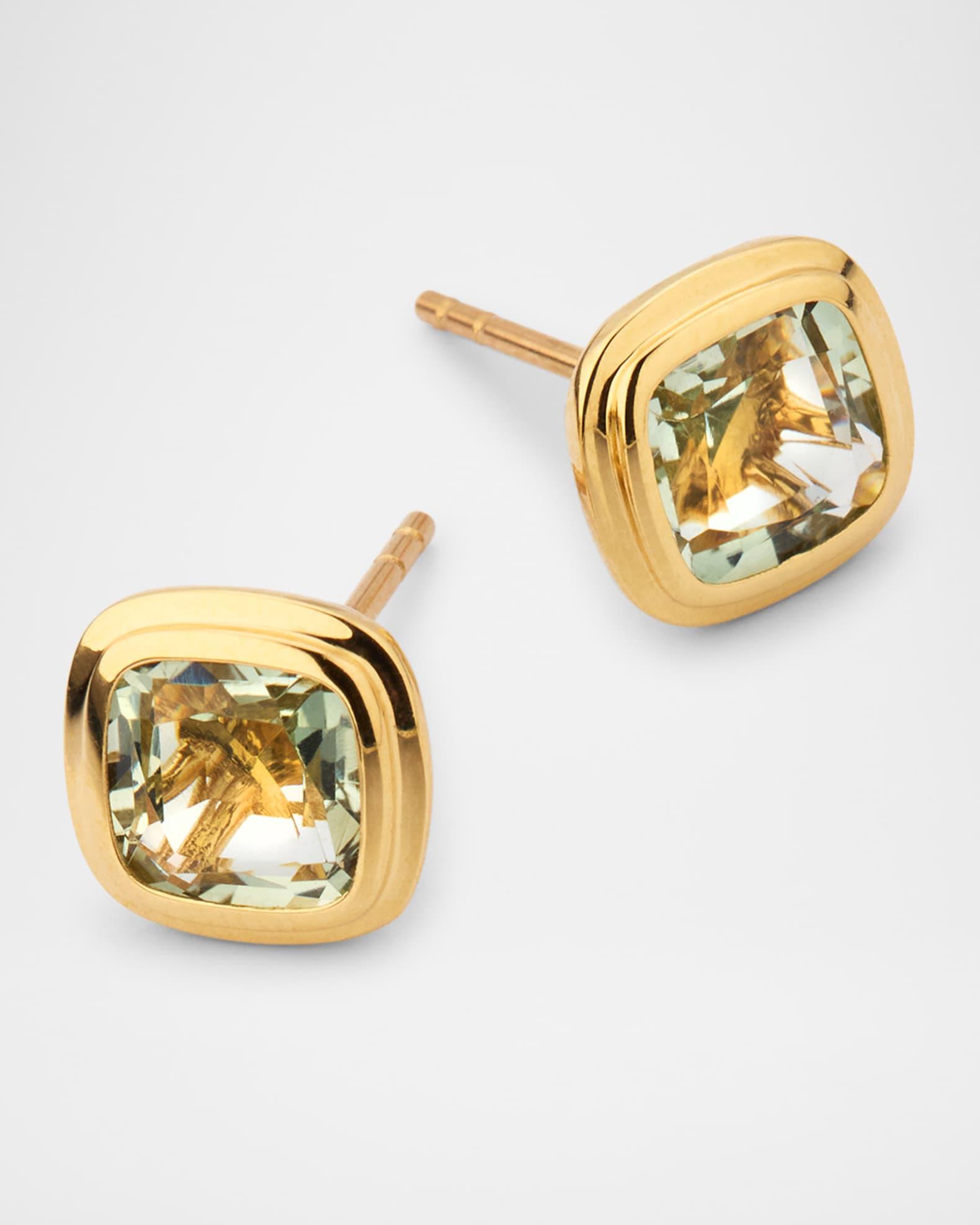 Manhattan 18K Yellow Gold Prasiolite Cushion Stud Earrings Product Image