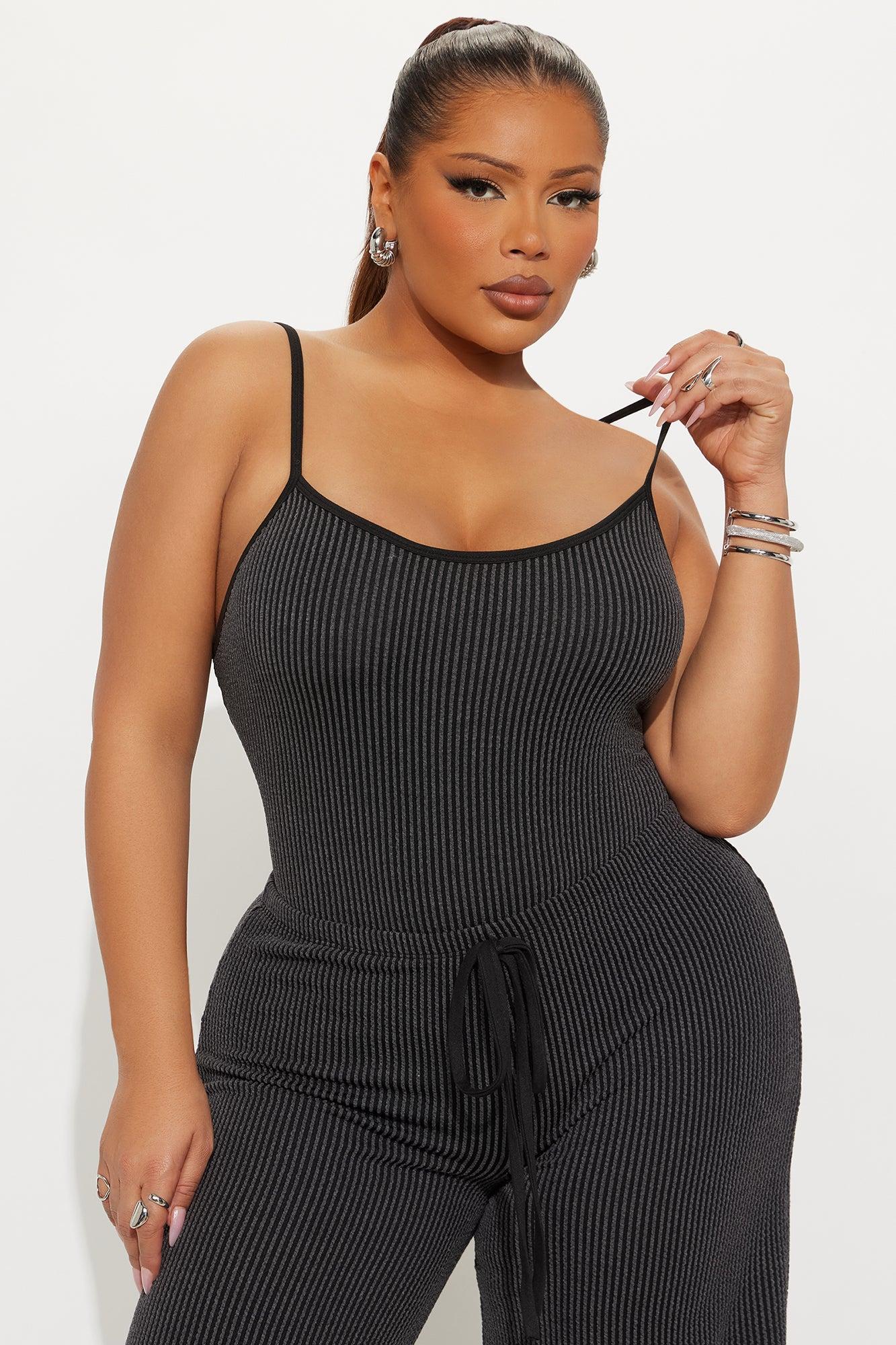 Paulette Ribbed Bodysuit Pant Set - Black Product Image