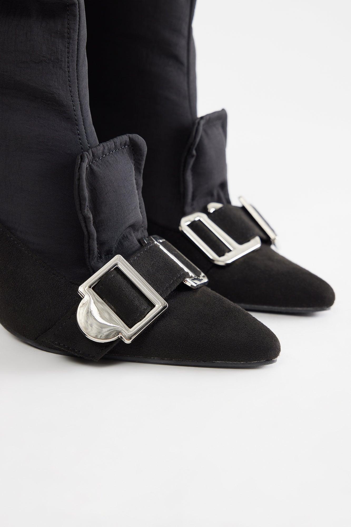 Davina Buckle Knee High Boots - Black Product Image