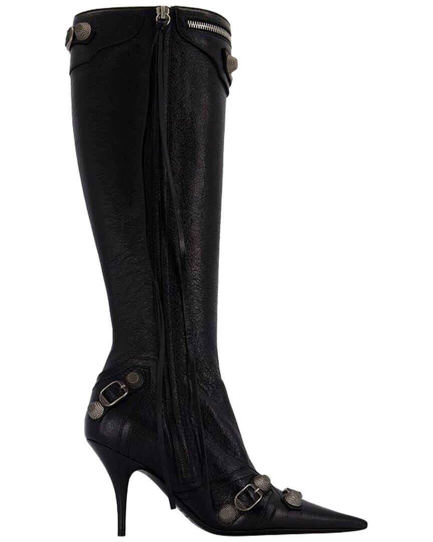 BALENCIAGA Brushed Leather Cagole Boots With Studs And Zips 10cm In Black Product Image