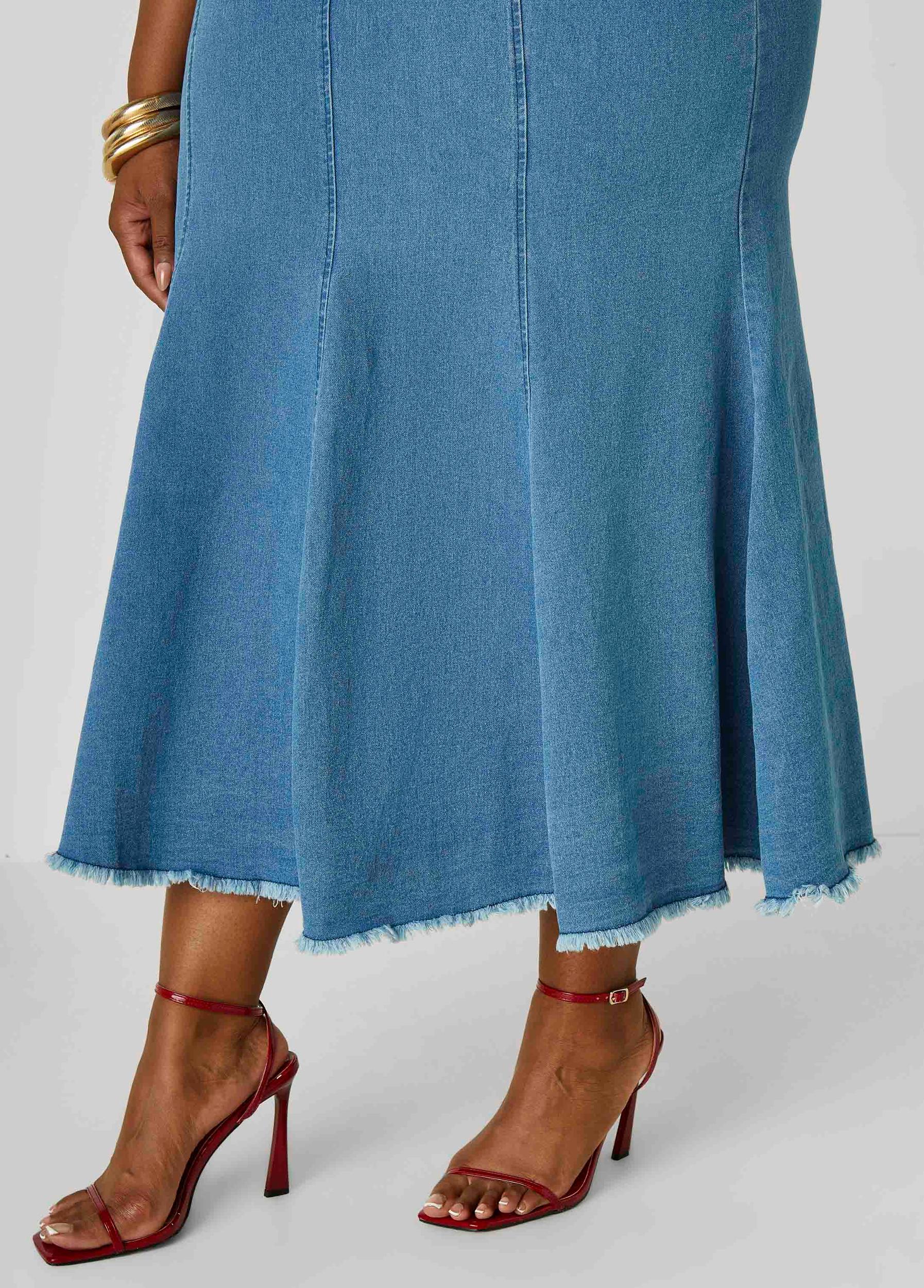 Flounced Denim Bodycon Dress Product Image