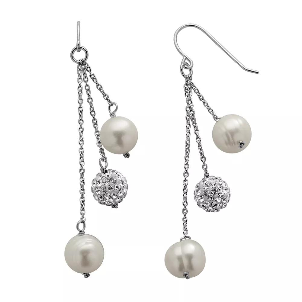 PearLustre by Imperial Freshwater Cultured Pearl & Crystal Sterling Silver Linear Drop Earrings, Women's Product Image