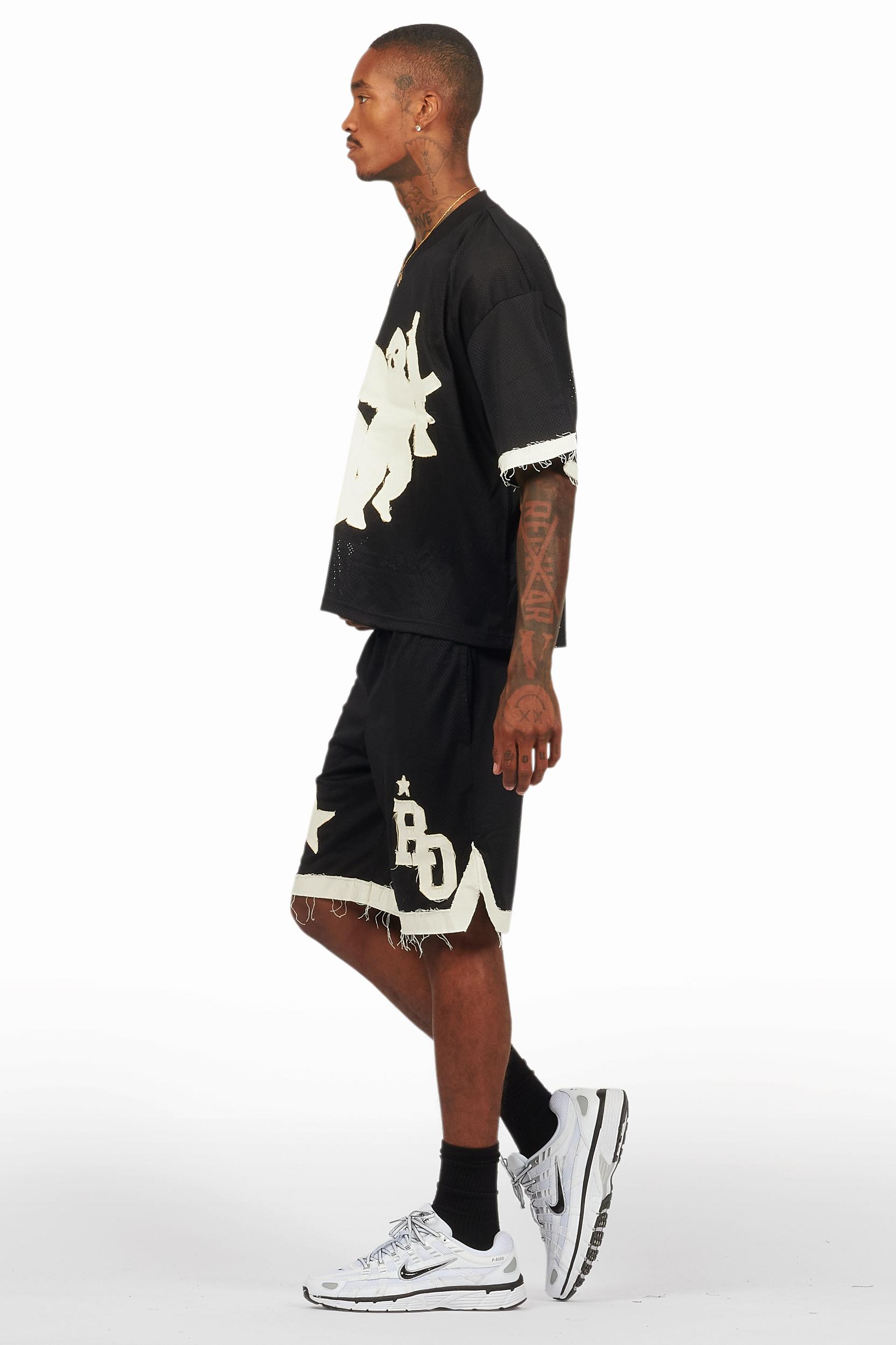 Pluton Black Mesh T-Shirt/Short Set Male Product Image