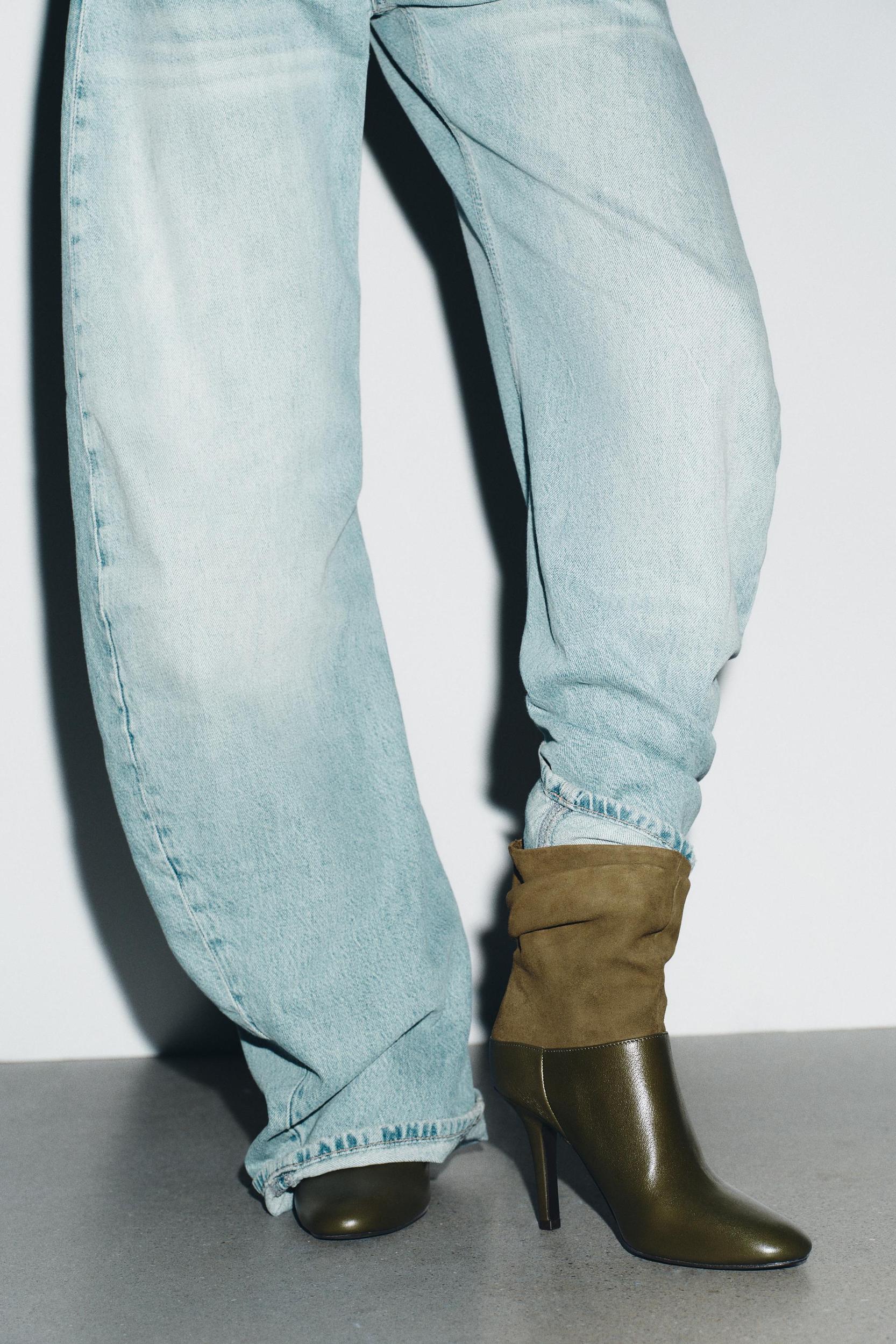 CRINKLED EFFECT LEATHER ANKLE BOOTS Product Image